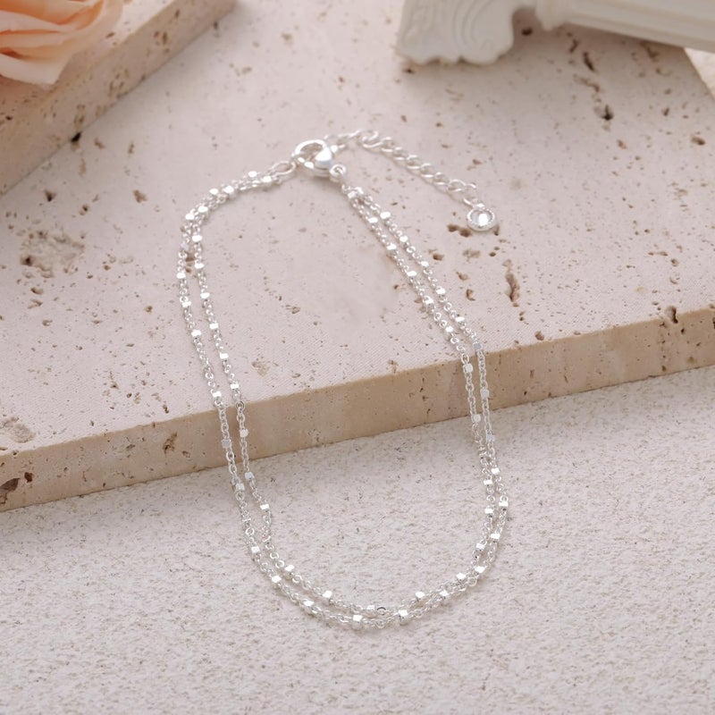 Rotnso Anklets for Women 14K Gold Silver Plated Ankle Bracelets Trendy Waterproof Boho Anklets Set Adjustable Dainty Cute Diamond Beaded Heart Non Tarnish Summer Beach Jewelry Gift - Image 4